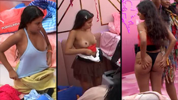 Gabriela Saporito nua flagrada pagando peitinho no BBB 26